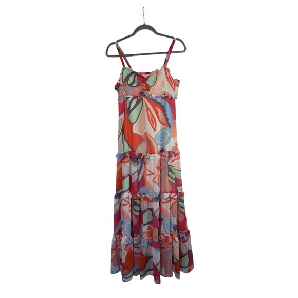 Alexis for Target 70s Abstract Sleeveless Tiered Ruffle Maxi Dress, Size Small - Picture 1 of 12